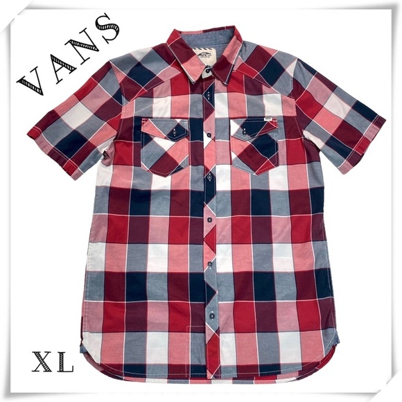 VANS Window Plaid Cotton Short Sleeve Button Up Shirt in Red With Blue Size XL - Picture 1 of 8